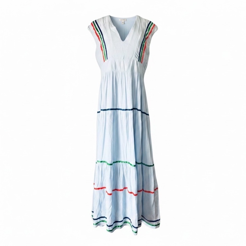 Alexia Admor Dress Womens 12 Ribbon Trim Blue Rayon Tiered Sleeveless Maxi Boho